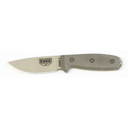Esee Knives 2023 Esee 3P W/ Modified Pommel, Desert Tan Blade, Od Sheath ESE-ESEE-3PM-DT